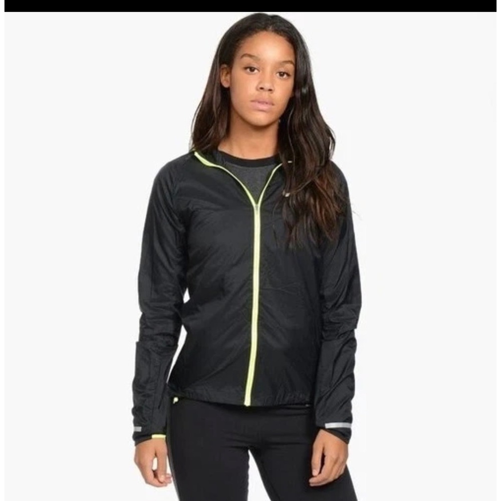 Nike Vapor Flash Running Jacket Black Neon Yellow Hooded Windbreaker 618991-010